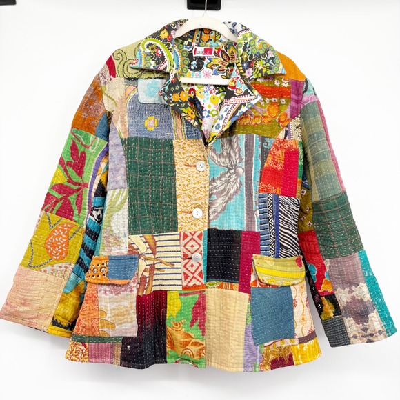 Kalakriti Jackets & Blazers - Kalakriti Womens Reversible Kantha Patchwork Boho Artisan Quilt Jacket Size XL